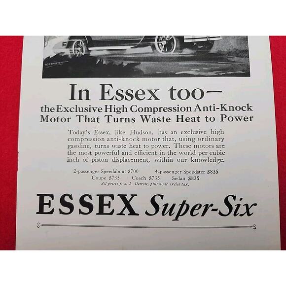 Vtg 1927 Essex Super Six: High Compression Anti Knock Motor Print Ad Ephemera - Picture 3 of 5